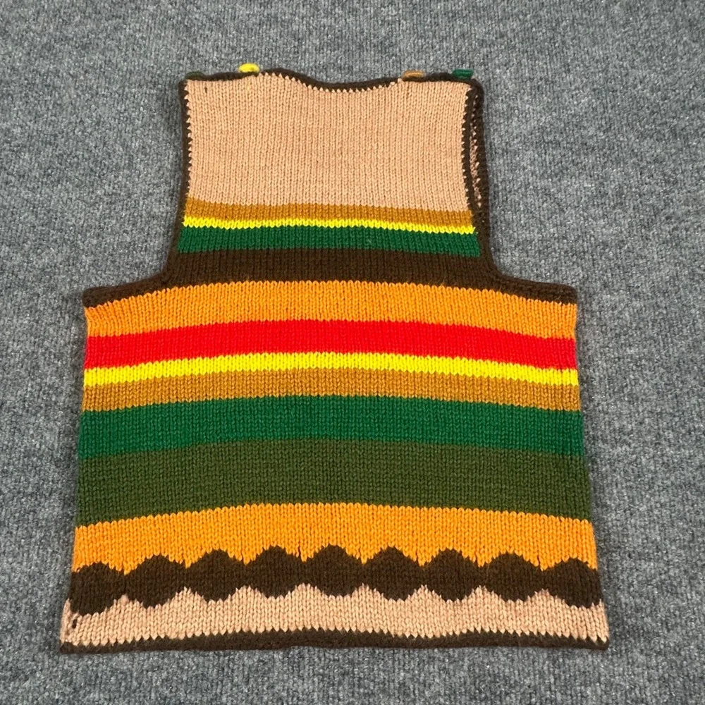 Vintage Hand Knit‎ Striped Sweater Vest Bohemian Square Neck Multi Color Small